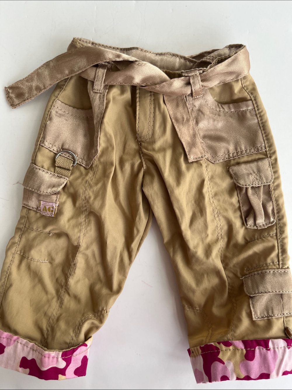American Girl Camouflage Trim Cargo Pants-Tan and pink